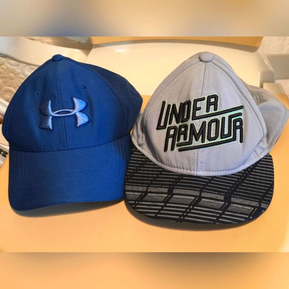 2 Under Armour Blue and Gray Caps